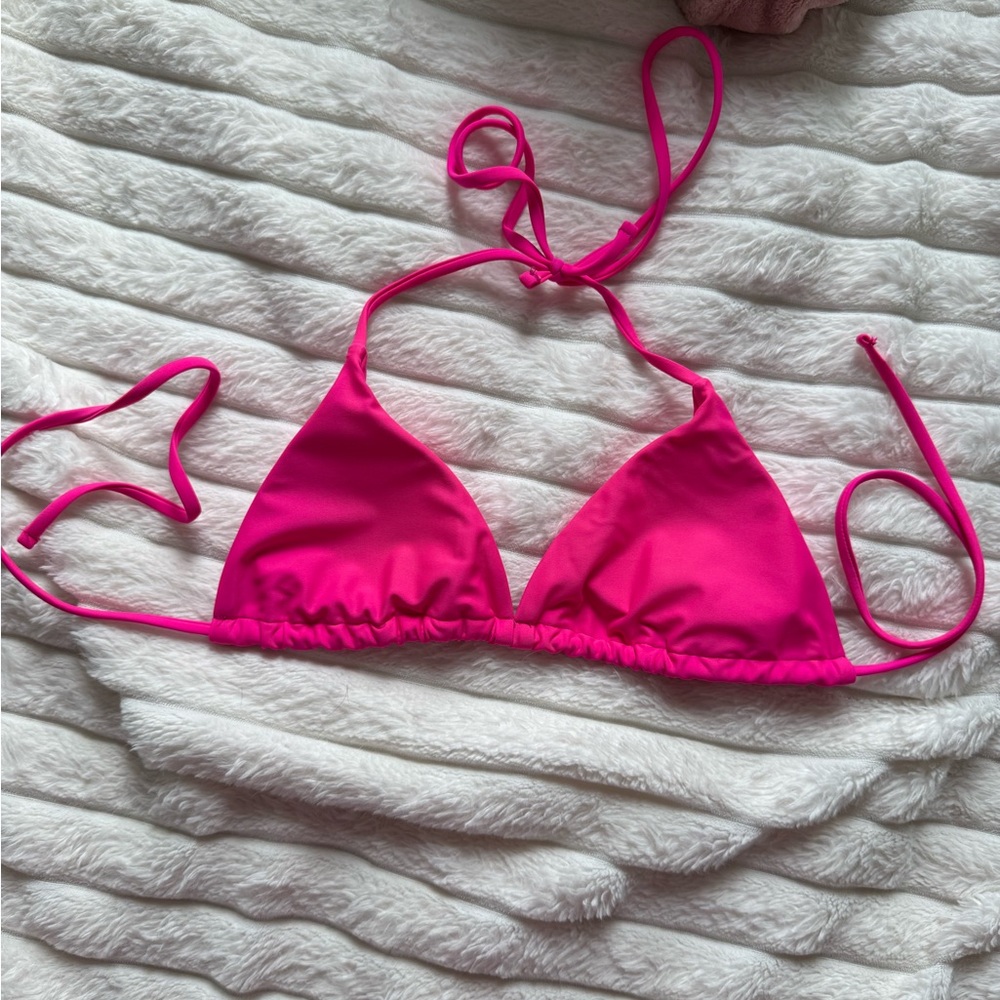 SHEIN Hot Pink Triangle Tie Bikini Top